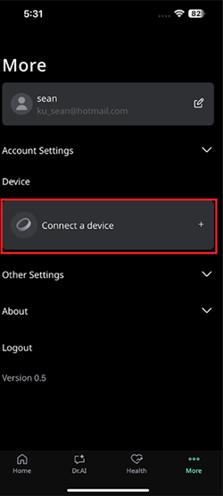 Bind or connect a new ring in the Dr.AI Ring app