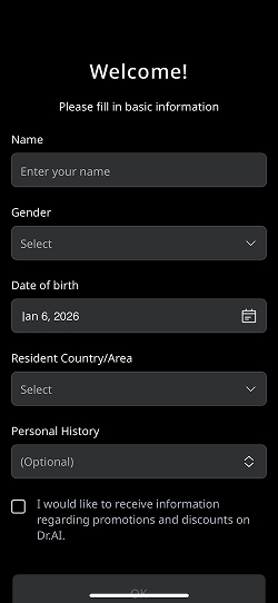 Complete basic profile information in the Dr.AI Ring app